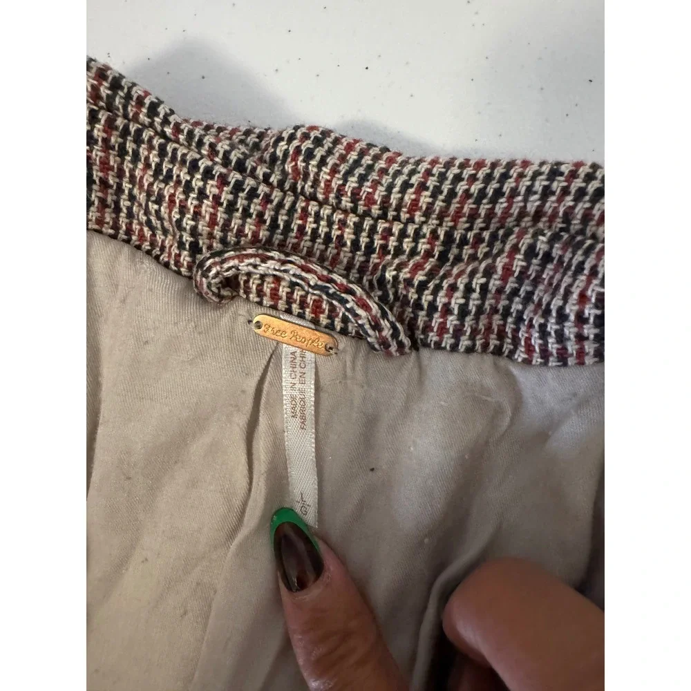 Free‎ People Linen Houndstooth Single Button Blazer Jacket Neutral Red Large t3